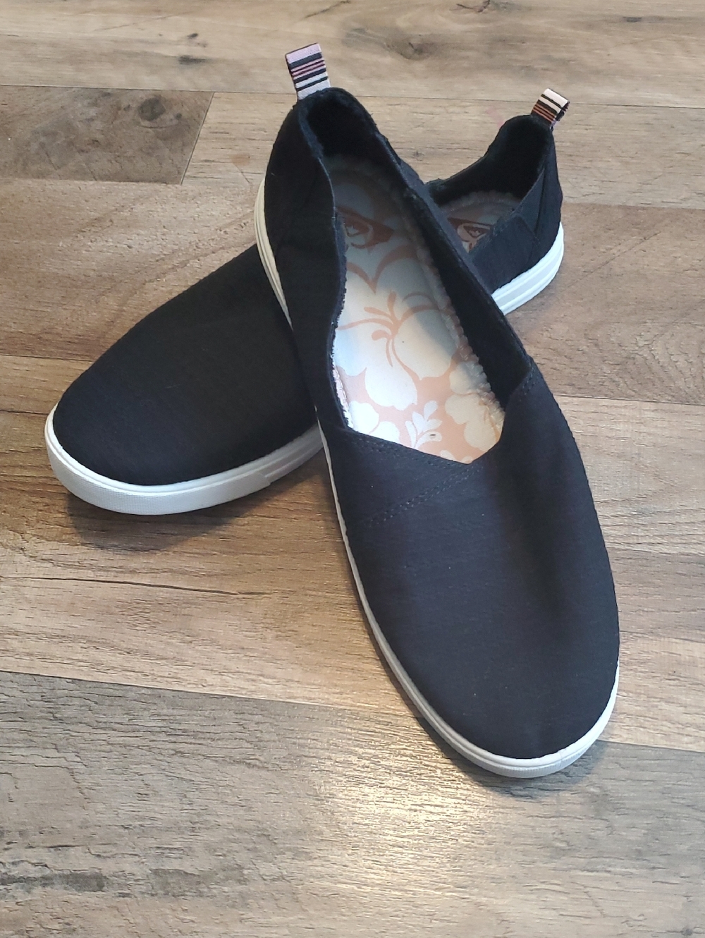 Roxy Black Slip-On Canvas Sneakers with White Sole